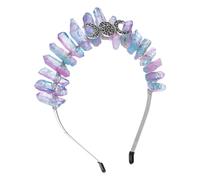 Healvian Crystal Crown Headband Goddess and Moon Designs, Delicate Elegant Crown Hair Accessory for Brides and Festival Wear, Jelly Color Natural Crystal Tiara for Women