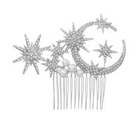 Healvian Decorative Hair Comb Star Moon Design With Rhinestones Sparkly Wedding Hair Side Comb For Brides Goddess Hairstyling Accessory For Women