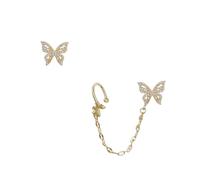 Healvian Delicate Butterfly Ear Bone Clip Earrings Asymmetric Stylish Rhinestone Alloy Jewelry for Women Non Piercing Madam Ear Rings