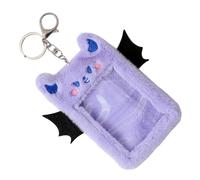 Healvian Devil Wings Plush Card Sleeve Purple Soft Id Badge Holder Cute Student Card Protector Keychain for Instant Camera Photos