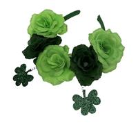 Healvian Dual Green Clover Rose Flower Headband for Women St Patrick's Day Party Hair Accessory Festive Carnival Hairband for Adults Eye-catching Irish Celebration Headdress