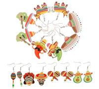 Healvian Earrings Multipack Dangle Drop 8 Pairs Rainbow Acrylic Skull Avocado Hat Chili Pepper Designs Party Birthday Costume Jewellery for Women Lightweight Crystal Pendant Set