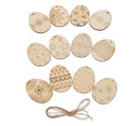 Healvian Easter DIY Wooden Egg Slices 40mm 75pcs Hand-Painted Graffiti Wood Chips with Jute String for Craft Hanging Decorations Party Supplies Random Style
