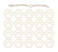 Healvian Eco-Friendly Bear Print Wood Slice Pendant with Hole, 20pcs Wooden Ornaments and 20pcs Cotton Strings for DIY Crafts, Rustic Wooden Hanging Decorations for Home and Holiday Use