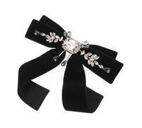 Healvian Elegant Jeweled Bow Brooch Pin with Radiant Rhinestones Black Velvet Ribbon French Pin for Women Lapels Evening Dresses Weddings and Party Accessories