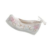 Healvian Embroidered Chinese Retro Shoes Women Silk Thicken Unique Performance Hanfu Footwear Breathable Comfortable for Daily Wear and Traditional Dress White