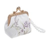 Healvian Embroidered Mini Clutch Purse with Double Clasp Closure for Women Traditional Chinese Flower Brocade Wallet with Simulated Pearl Trim Fabric Coin Organizer and Elegant Embroidery