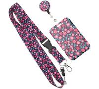 Healvian Floral Retractable Badge Holder with Lanyard, Portable Id Card Protector Sleeve, Red Daisy Sunflower Pattern, Office and School Name Tag Clip
