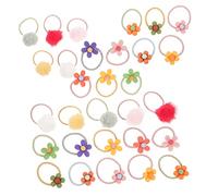 Healvian Flower Hair Ties and Pom Pom Hair Ties Set Elastic No Damage 5 Small Flowers and Soft for Baby Girls and Boys and Girls Suitable for Everyday Ponytail Styling