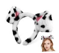 Healvian Fluffy Dalmatian Dog Ears Headband Soft Decorative Animal Hairband for Makeup Cosplay Themed Parties Secure Fit Puppy Costume Accessory for Women and Adults