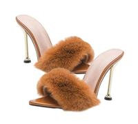 Healvian Fluffy Decor High Heel Sandals for Electroplated Thin Heel Summer Shoes in Easy Wear Fashionable Footwear for Women Charming Design