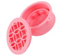 Healvian Foldable Silicone Makeup Brush Cleaning Bowl and Scrubber Pad Pink Makeup Brush Cleaner Tool for Cosmetics Washing and Drying at Home