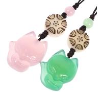 Healvian Fox Shape Jade Agate Pendants 2Pcs Green Pink for Phone Case and Car Keychain Decorative Accessories