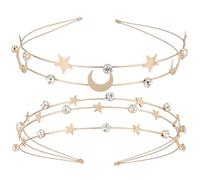 Healvian Gold Multi-Layer Metal Headbands for Women 2 Pack Star Hair Hoops Wedding Birthday Hair Accessories Elegant Styling