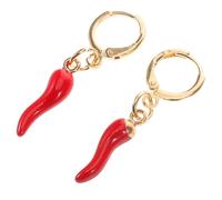 Healvian Golden Plated Italian Horn Chili Pepper Hoop Earrings for Women Bold Red Boho Dangle Jewelry Unique Small Statement Ear Piercing Accessories Versatile Stylish Design