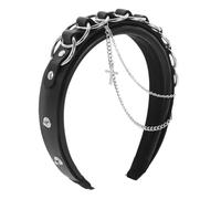 Healvian Goth Punk Headband with Leather Buckles and Chain Details Embellished Goth Hair Accessory for Women Black Gothic Head Decoration for Cosplay and Alternative Fashion