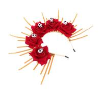 Healvian Gothic Flower Skull Headband Lifelike Roses for Day Dead Celebrations Handmade Hair Accessory for Halloween and Cosplay Events