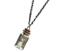 Healvian Halloween Glow-in-the-dark Ghost Necklace Pendant with Glass Bottle Charm, Lightweight Gothic Style Jewelry for Women with Smooth Edges