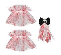 Healvian Halloween Zombie Bride Costume Set with Vintage Bloody Rose Gothic Lace Headband and Bloody Wrist, Spooky Hair Clips for Women’s Cosplay and Halloween Party Accessories