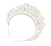 Healvian Handcrafted Pearl Bridal Tiara Crown for Women Wedding Hair Accessories Gold Alloy Headband Suitable for Bridesmaids and Wedding Banquets