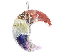 Healvian Handmade DIY Moon Pendant Necklace with Natural Crystal Chips, Resin Tree of Life Charm Accessory for Jewelry Making and Craft