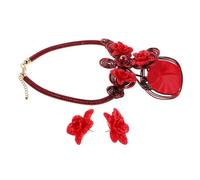 Healvian Handmade Floral Chunky Collar Necklace and Earrings Set Aluminum Wire Resin Flower Pendant Costume Jewelry for Women Bold Artistic Statement for Parties and Daily Wear