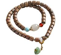 Healvian Handmade Sandalwood Beads Bracelet with Jade and Agate Lotus Pendant Lightweight Prayer and Meditation Wristband for Women Bohemian Style Daily Wear and Spiritual Decor