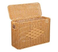 Healvian Handwoven Imitation Rattan Storage Basket with Lid for Bedroom and Closet, Tall Narrow Shape with Space Optimization and Lightweight Design, Rustic Decorative Woven Basket