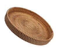 Healvian Handwoven round Rattan Serving Tray with Rustic Elegant Design, Versatile Storage Basket for Pantry and Home Decor, Simple Lightweight Wicker Tray for Coffee, Fruits, and Snacks
