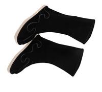 Healvian Hanfu Matching Shoes Black Traditional Chinese Martial Arts Boots with PU Material Non-slip Sole and Intricate Embroidery for Adult Folk Dancing Performance