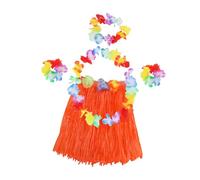 Healvian Hawaiian Hula Skirt Set Orange Grass Skirt with Flower Headband Bracelets Necklace for Tropical Luau Party Safe Comfortable Costume Accessories