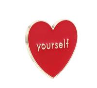 Healvian Heart Lapel Pin with Unique English Word Design Oil Drip Alloy Heart Shaped Brooch Badge for Valentines Day Self Care Courage Jewelry Ornament for Bags Coats Jeans and Backpacks