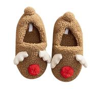 Healvian Indoor Winter Slippers Brown Reindeer Pattern Soft Slip Sole Cozy Household Footwear for Autumn and Cold Seasons