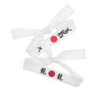 Healvian Japanese Style Cooking Headband 2pcs Set Wide Samurai Hairbands for Men Yoga Karate Training and Sushi Chef Use White Oriental Dragon Print