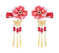 Healvian Japanese Style Red Flower Hair Clip Lightweight Cotton Hair Decoration Match with Japanese Style Clothing Such as Kimono