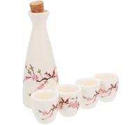 Healvian Japanese Style Sake Cup Set Ceramic Red Cherry Blossom Design Smooth Surface Comfortable Touch Traditional Home Dining Entertaining