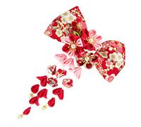 Healvian Kimono Hair Clip Barrette with Flower Tassel Japanese-style Headdress for Graduation Dances Special Occasions Elegant Hair Accessory for Women and Girls in Red