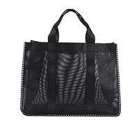 Healvian Large Capacity Mesh Beach Tote Bag Multifunctional Travel Organizer Handbag for Outdoor Storage Black Mesh Bath Storage Pouch for Shells and Daily Essentials