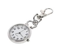 Healvian Large Dial Quartz Pocket Watch Key Buckle for Nurse Student Doctor, Small White Steel Hanging Pocket Watch for Elderly Big Numbers