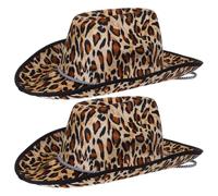 Healvian Leopard Print Cowboy Hat Women Adjustable Rope Western Style for Stage Performance Party Costume and Daily Fashion Accessory 14.57X10.63X5.12 Inch
