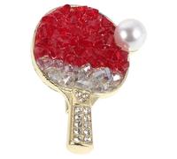 Healvian Lightweight Copper Pingpong Motif Brooch with Red Rhinestones, Unique Sporty Design Lapel Pin for Jackets and Hats, Statement Jewelry Accessory for Sports Enthusiasts and Friends