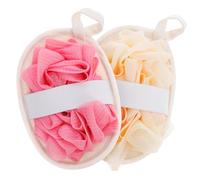 Healvian Loofah Bath Ball 2pcs Natural Exfoliating Shower Scrubber Dual-Color Beige and Pink Body Scrubbing Puff for Shower and Travel Spa Use