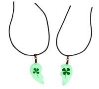 Healvian Luminous Four-Leaf Clover Necklace Set with Heart and Preserved Dried Flower Pendant, Handmade Floral Couple Necklaces for Women, Glow-In-The-Dark Good Fortune Jewelry