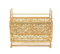 Healvian Makeup Brushes Organizer: Iron Art Storage Rack For Desktop Skincare Cosmetics Tools - 6.5x6.1x3.2in Holder For Home Or Office Golden