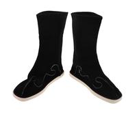 Healvian Men Hanfu Shoes Mid-Calf Embroidered Traditional Chinese Boots for Tai Chi Practice and Cosplay Black Comfortable Secure Fit for Cultural Performances and Martial Arts