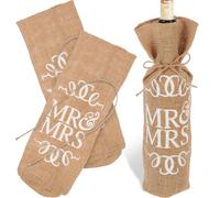 Healvian Mr Mrs Jute Wine Bottle Bags 2pcs Set Wedding Burlap Bottle Covers Retro Style Wine Pouch Decorative Bags for Wedding Party