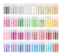 Healvian Nail Glitter Flakes 32 Mini Jars Fine Shimmer Powder for Gel Nails Art Decoration Portable Manicure Accessories for Valentine's Day Events