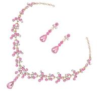 Healvian Necklace Earring Set Pendant Bridal Pink Teardrop Crystal Women 1 Set Zinc Alloy Rhinestone Diamond Pearl Drop Choker 45X5CM Wedding Party Jewelry Gift