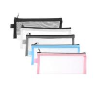 Healvian Nylon Mesh Pen Bags 5pcs Set, Student Stationery Pencil Cases with Zipper, Lightweight Office and School Supply Storage Pouches in Assorted Colors for Organizing Pens and Markers