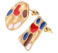 Healvian Oil-dripping Earrings for Women Unique Art Earrings for Teens Cool Stud Earings Funny Gifts for Artists Asymmetric Design Paint Mixing Plate Shape Fashion Accessory for Everyday We
